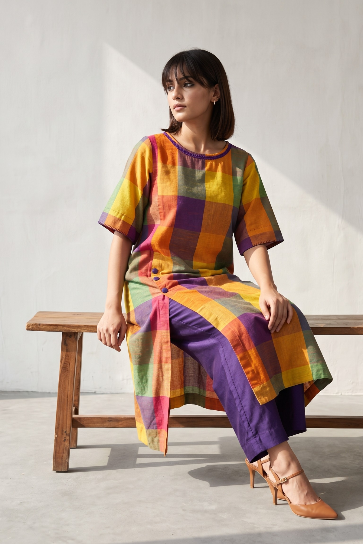 Carnival_Madras_Plaid_Cotton_Side_Button_Adjustable_Slit_Kurta