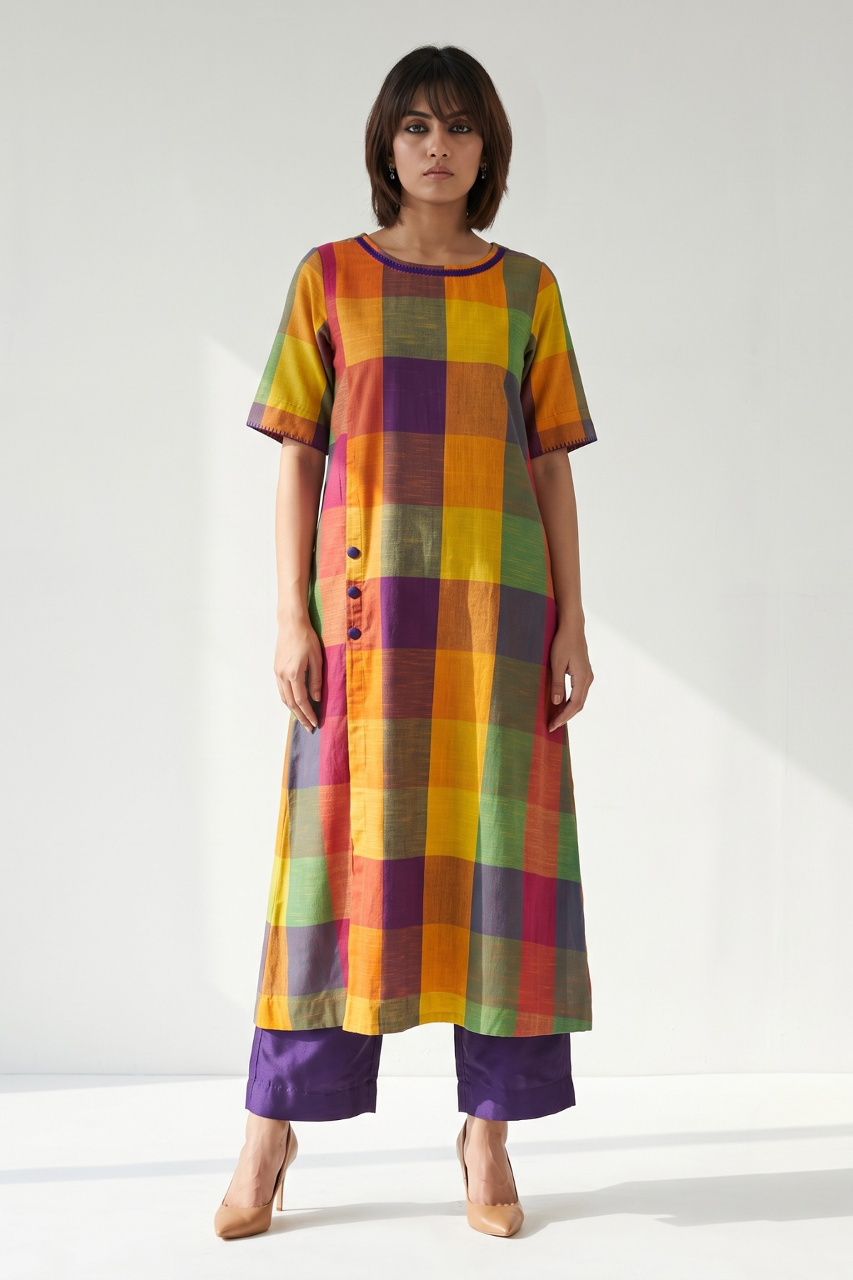Carnival_Madras_Plaid_Cotton_Side_Button_Adjustable_Slit_Kurta