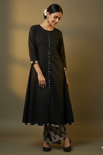Charcoal Chic Pop Potli Anarkali Kurta Kurta