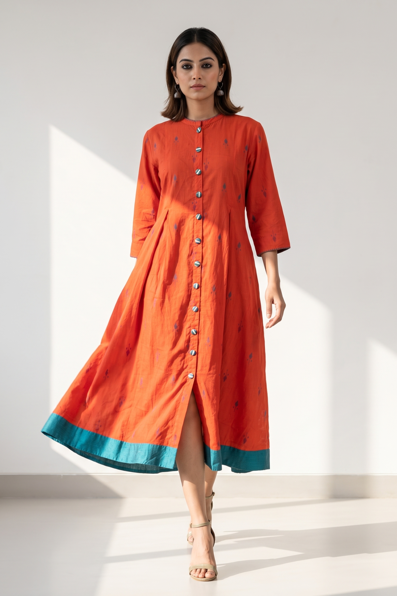 Citrus_Leaf_Butti_Long_Maxi_Button_Cotton_Down_Dress
