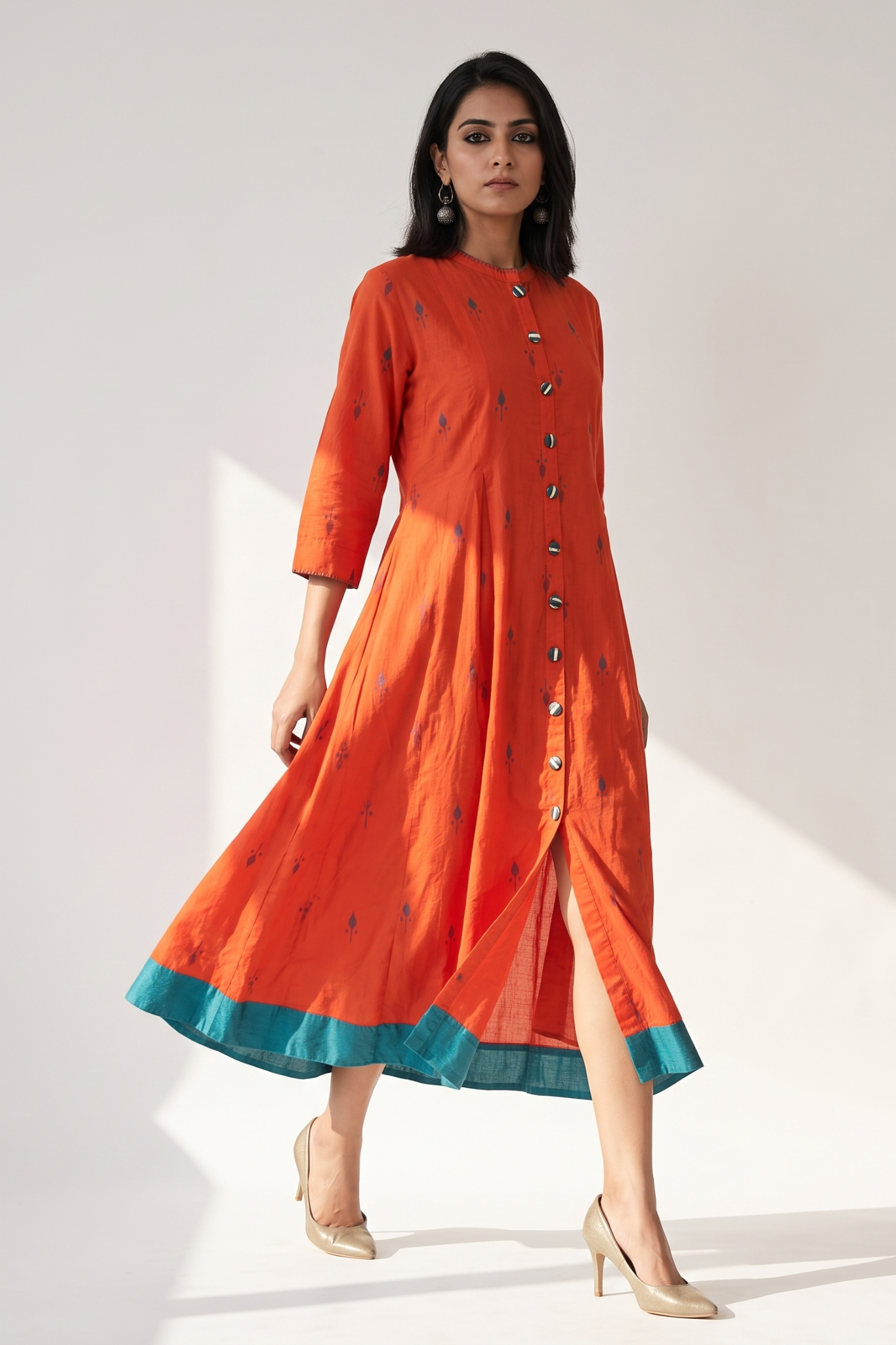 Citrus_Leaf_Butti_Long_Maxi_Button_Cotton_Down_Dress