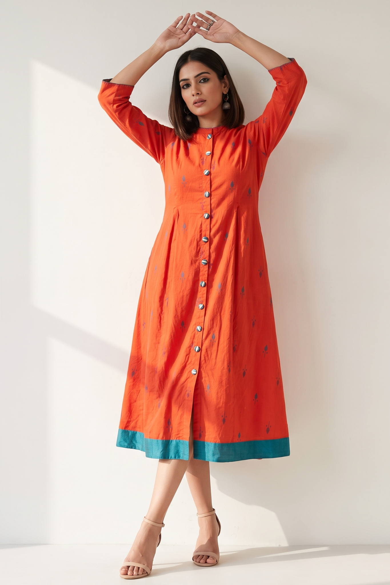 Citrus_Leaf_Butti_Long_Maxi_Button_Cotton_Down_Dress