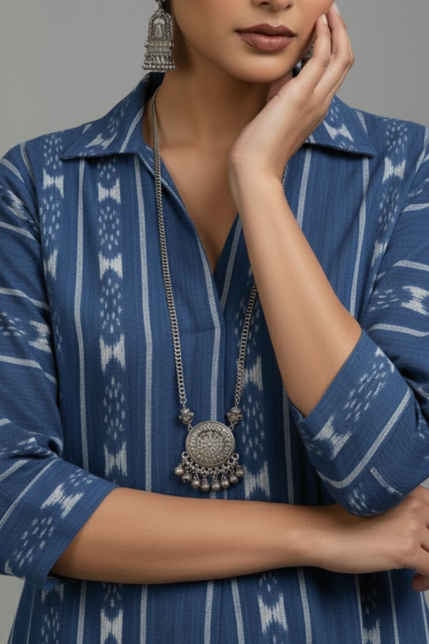 Co-ord_Set_Denim_Dream_Cotton_Collar_Box_Pleat_Kurta