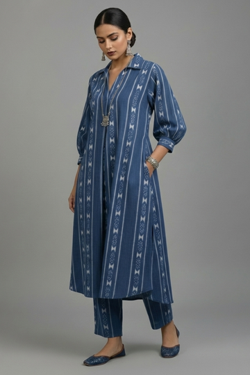 Co-ord_Set_Denim_Dream_Cotton_Collar_Box_Pleat_Kurta