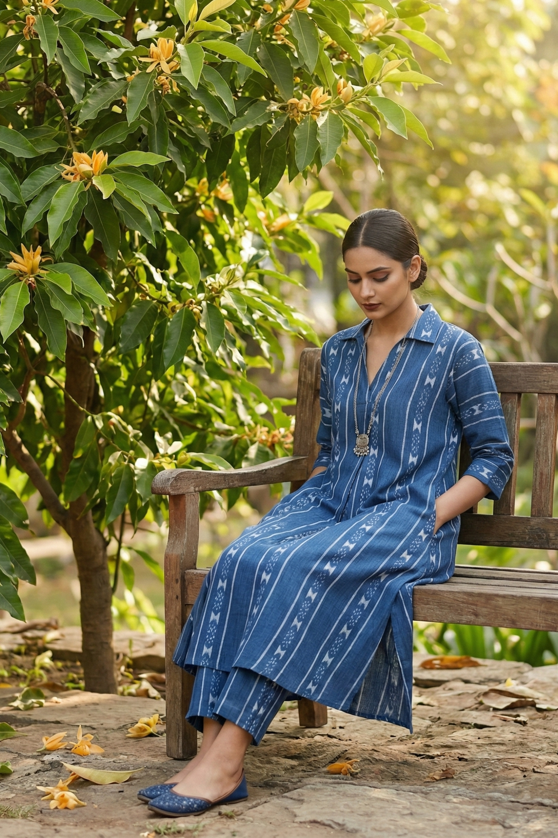 Co-ord_Set_Denim_Dream_Cotton_Collar_Box_Pleat_Kurta
