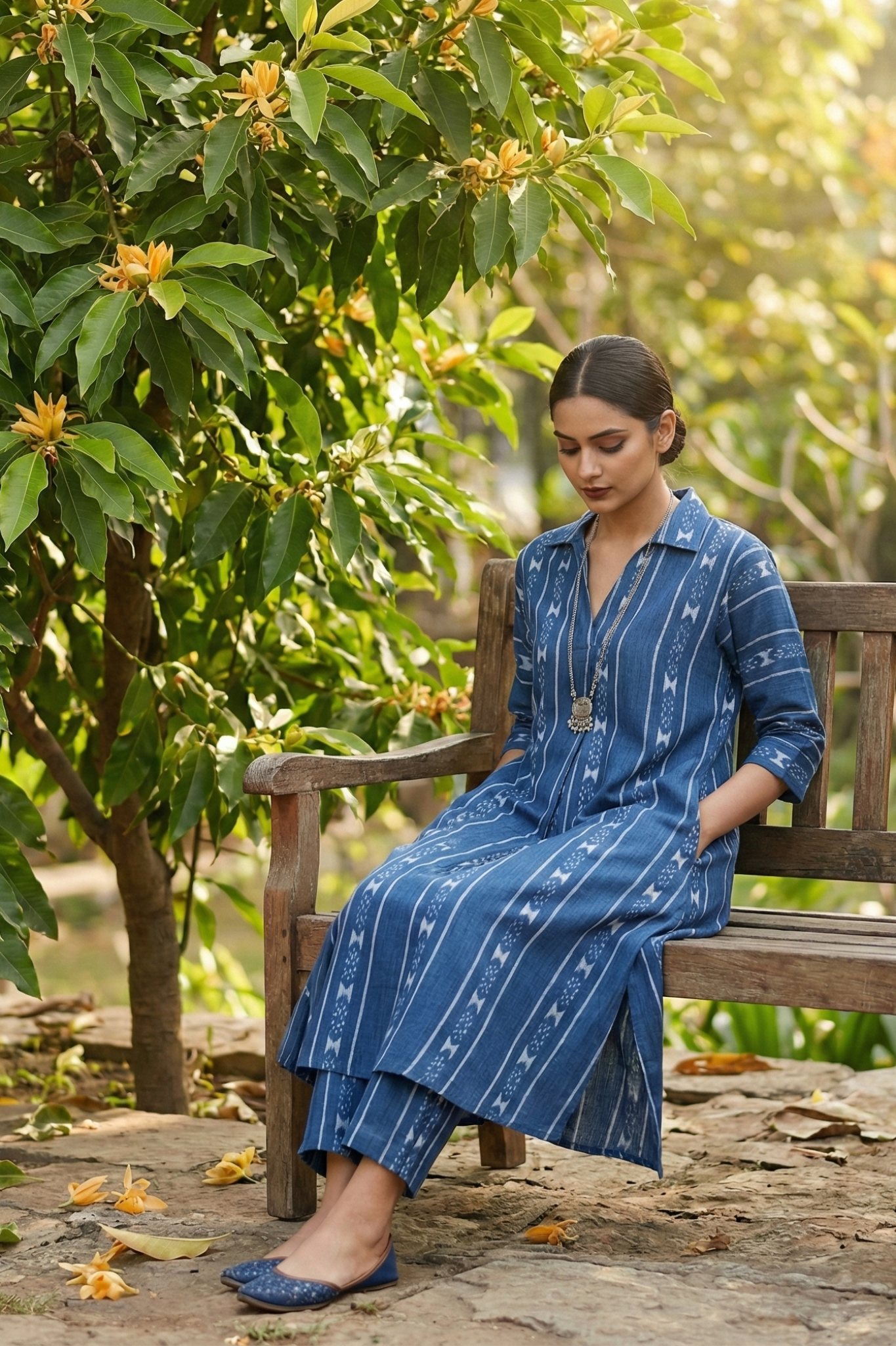 Co-ord_Set_Denim_Dream_Cotton_Collar_Box_Pleat_Kurta