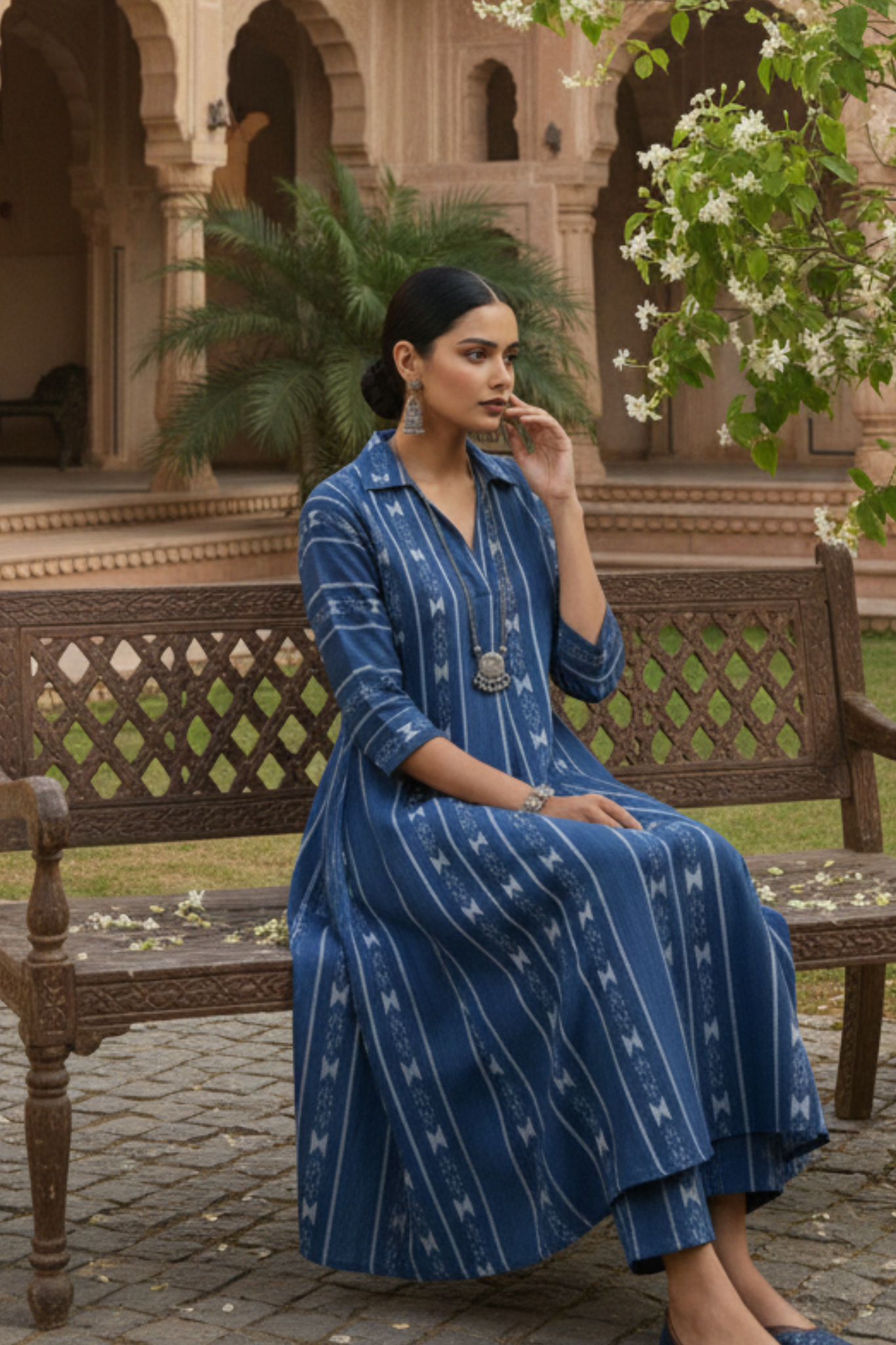 Co-ord_Set_Denim_Dream_Cotton_Collar_Box_Pleat_Kurta