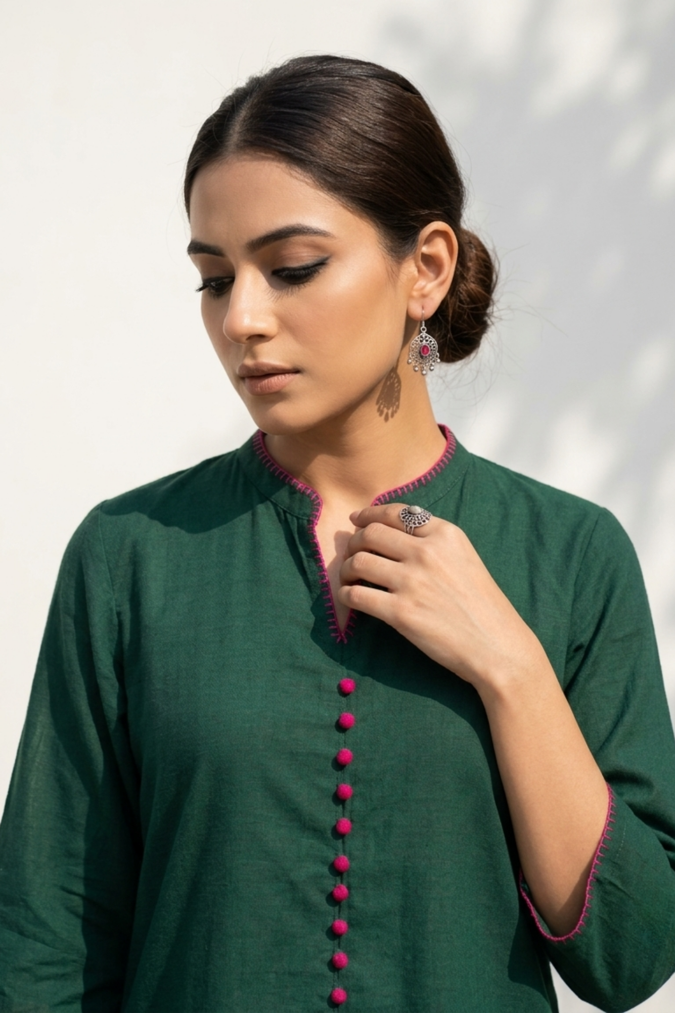 Co-ord_Set_Forest_Green_Cotton_Button_Down_Kurta_with_Flared_Skirt