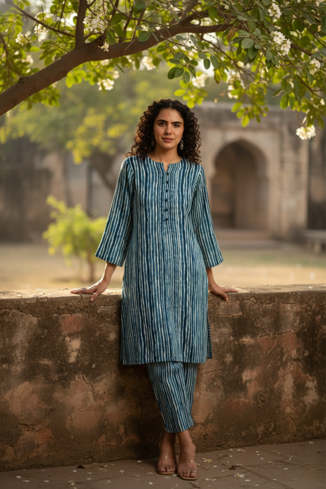Co-ord Set Indigo & Salt Stripes Kurta & Pants