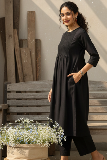 Co-ord Set Midnight Muse Smocked Yoke Kurta & Pants