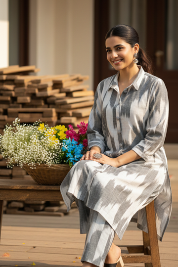 Co-ord Set Silver Silence Hi-Low Hem Kurta & Pants