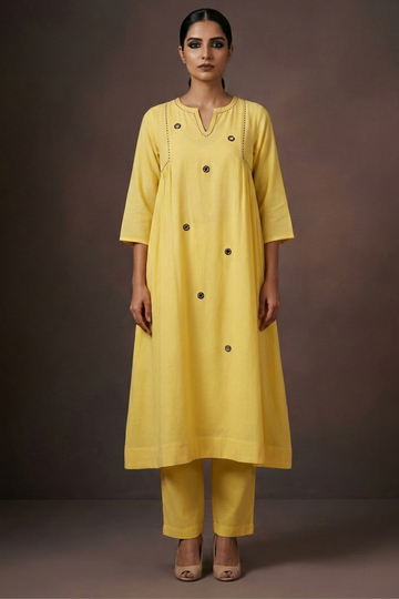 Yellow modal kurta with embroidery