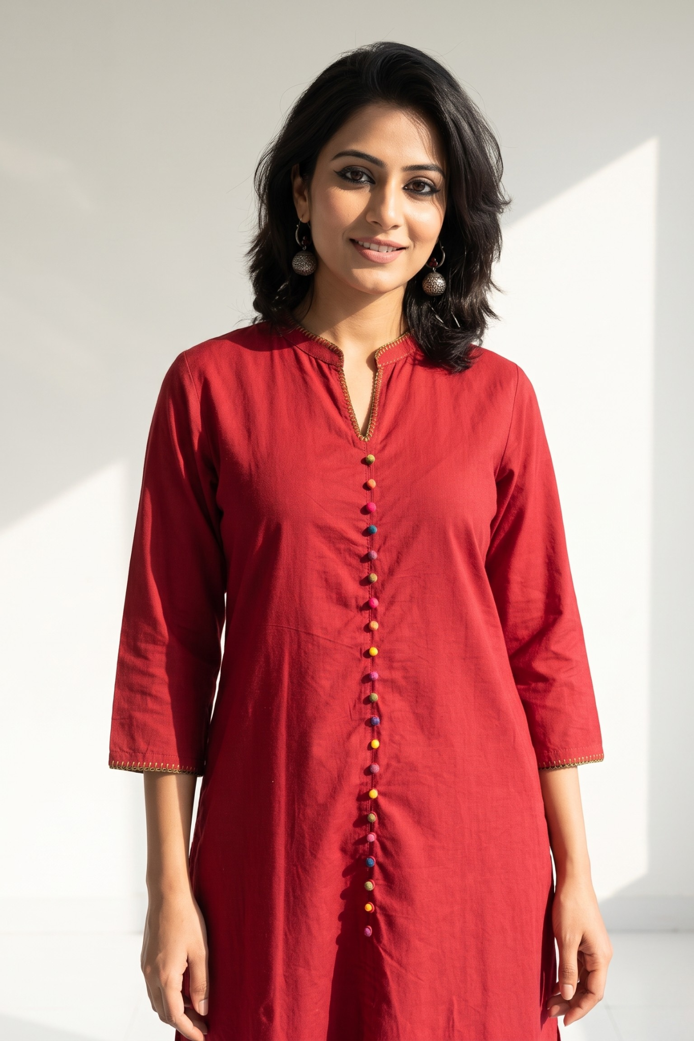 Co_ord_Set_Crimson_Cotton_Classic_Button_Down_Kurta_with_Flared_Skirt