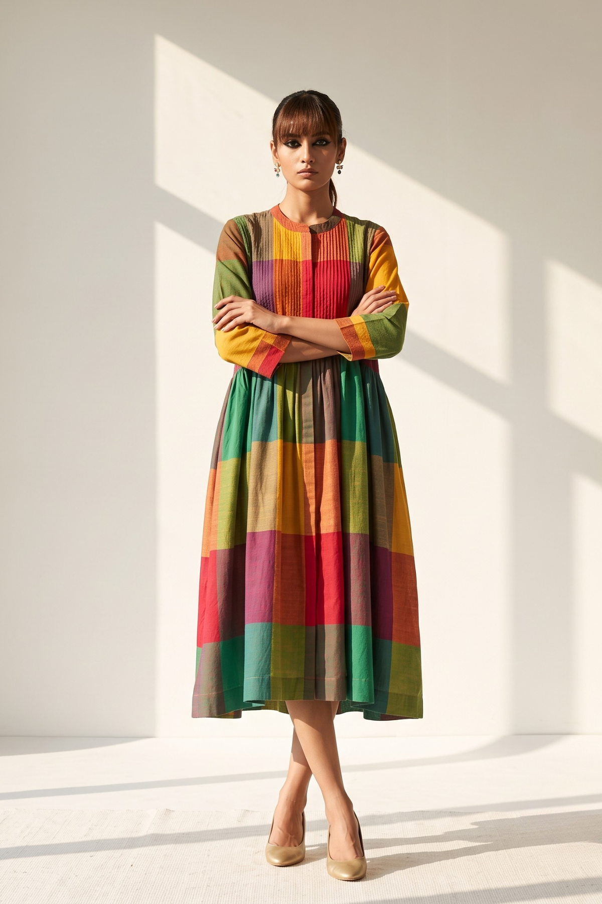 Colorburst_Madras_checks_Cotton_Infinity_Pintuck_Dress