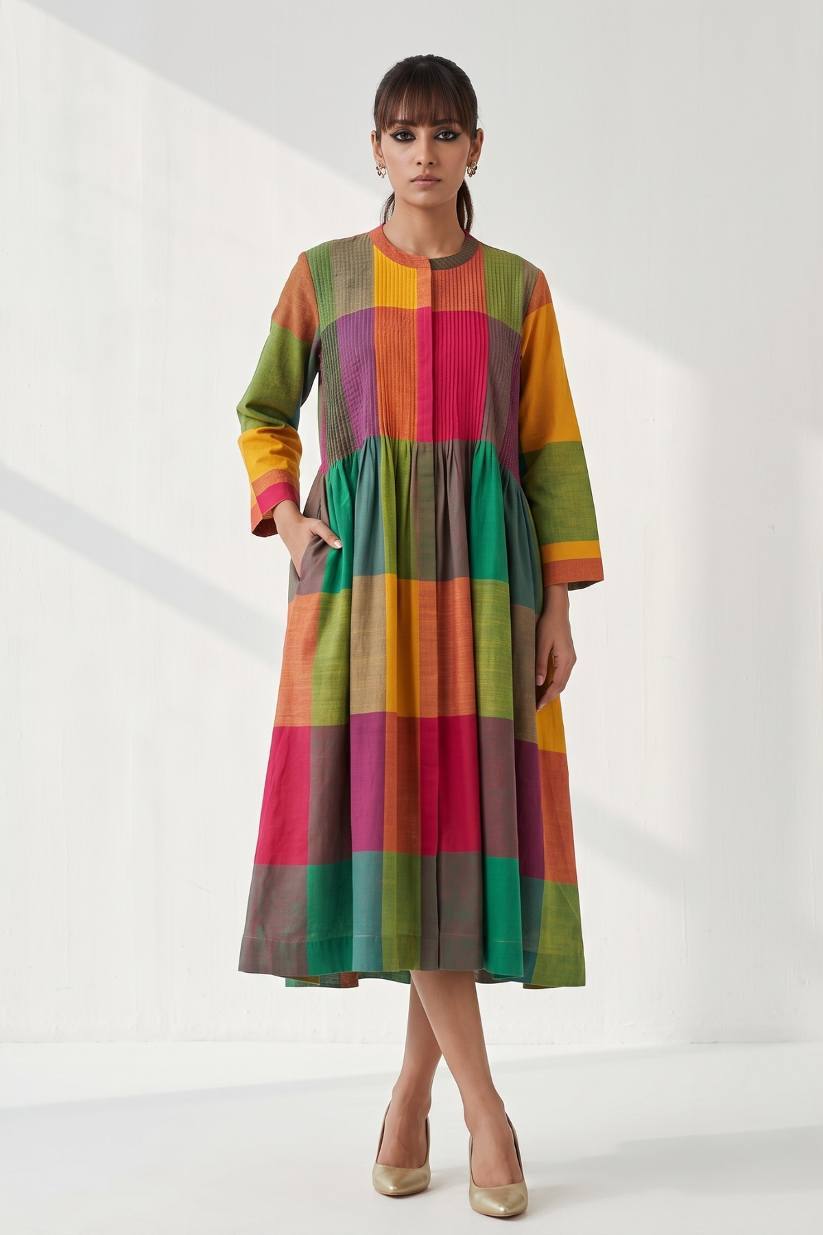 Colorburst_Madras_checks_Cotton_Infinity_Pintuck_Dress