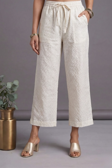Comfort fit pants - White Gold Chevron Cotton