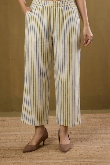 Comfort fit pants - White blue yellow stripe