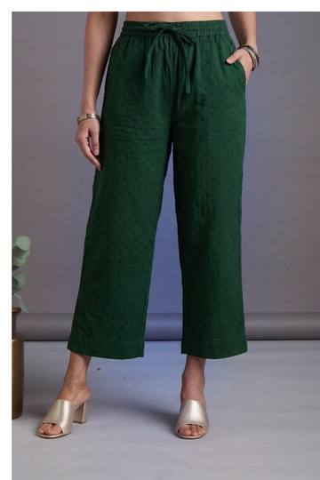 Comfort fitted pants - Dark Green Viscose Dots