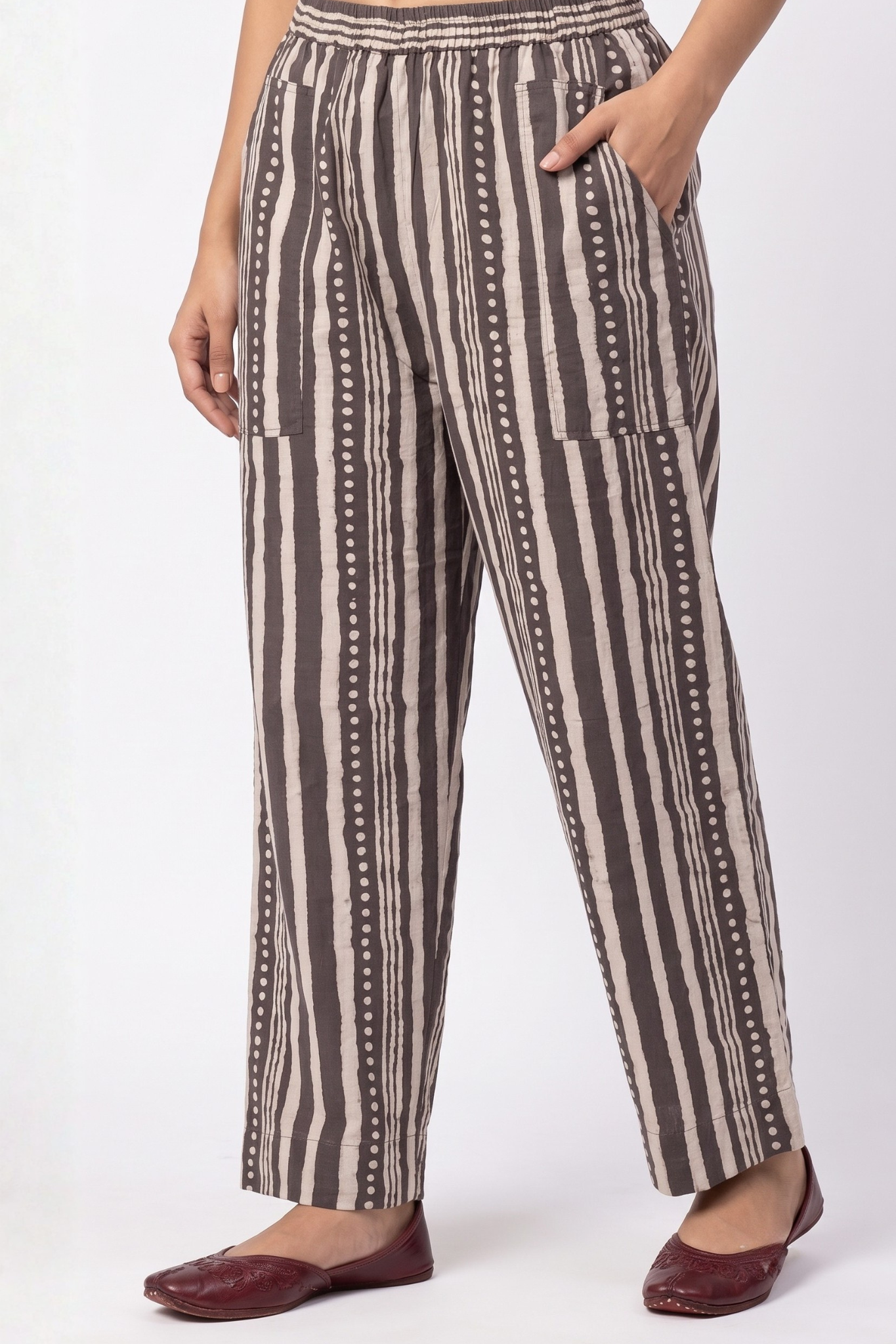 Comfort_fitted_pants_-_Earthy_Grey_with_stripes_and_Dots