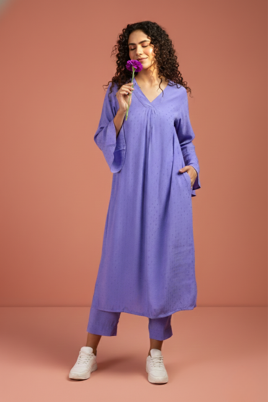 Coord Set- Wisteria Veil Modern Long Tunic Kurta and Pants