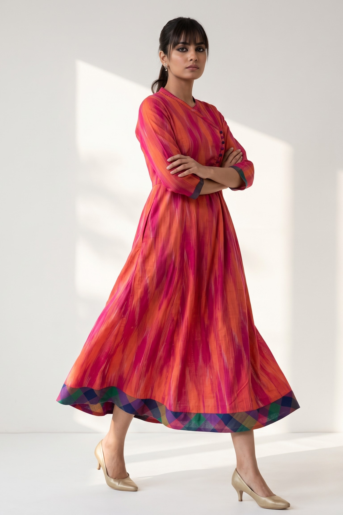 Coral_Blush_Ikat_Flow_Cross_Potli_Angrakha_Kurta