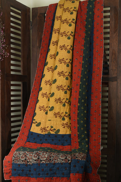 handcrafted double filler quilt  - sunshine tendrils & earthy hues
