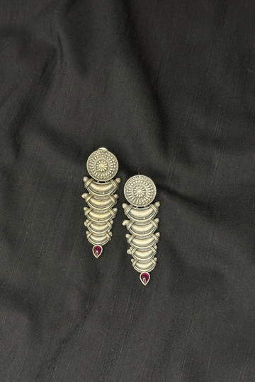 Crescent Tier Statement With Ruby Star Oxidised Earrings