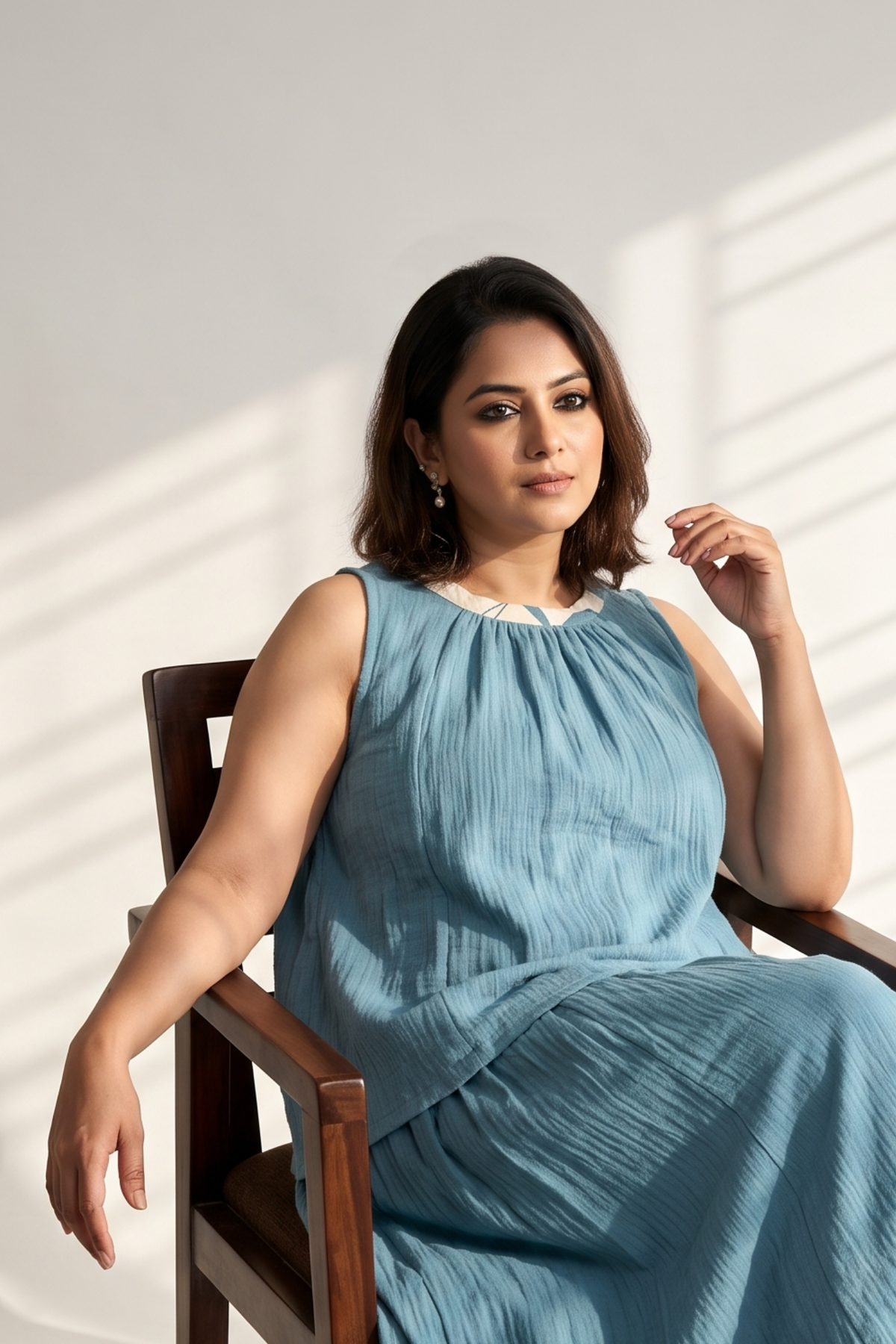 Crew_Neck_Short_Sleeveless__Top_-_Crinkled_Teal_Cotton__only_Top