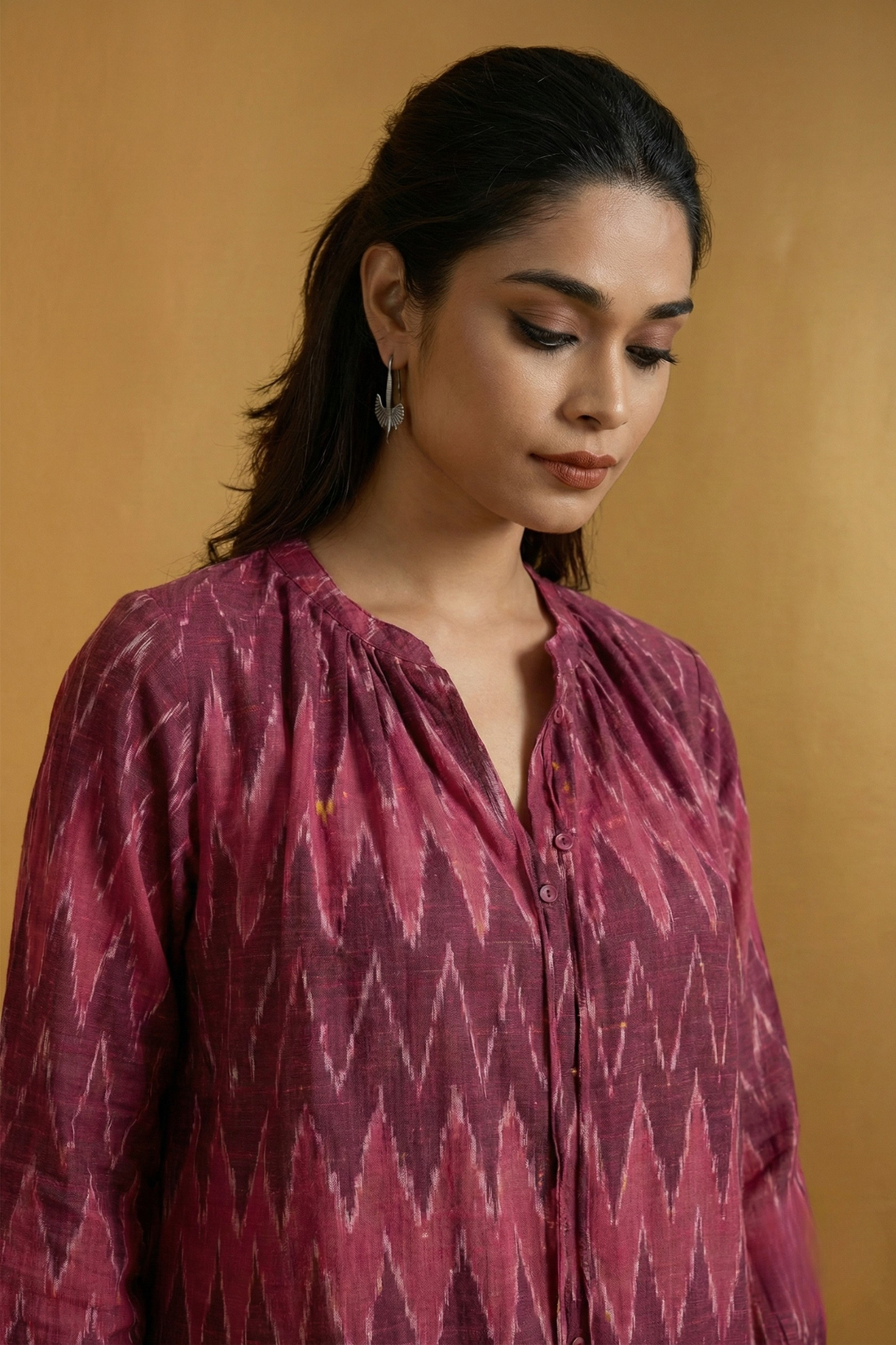 Crimson Chevron Ruffle Midi Dress