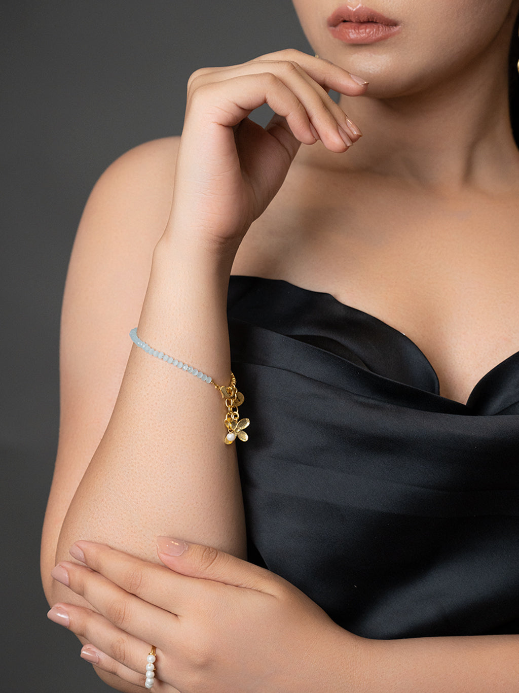jewelry - berserk - Floral Charm Aquamarine Bracelet