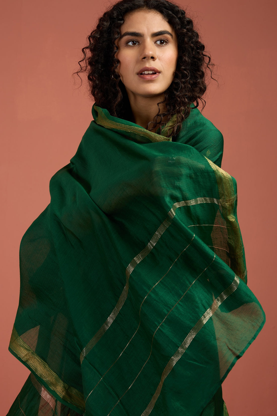 handwoven maheshwari dupatta - jewel green