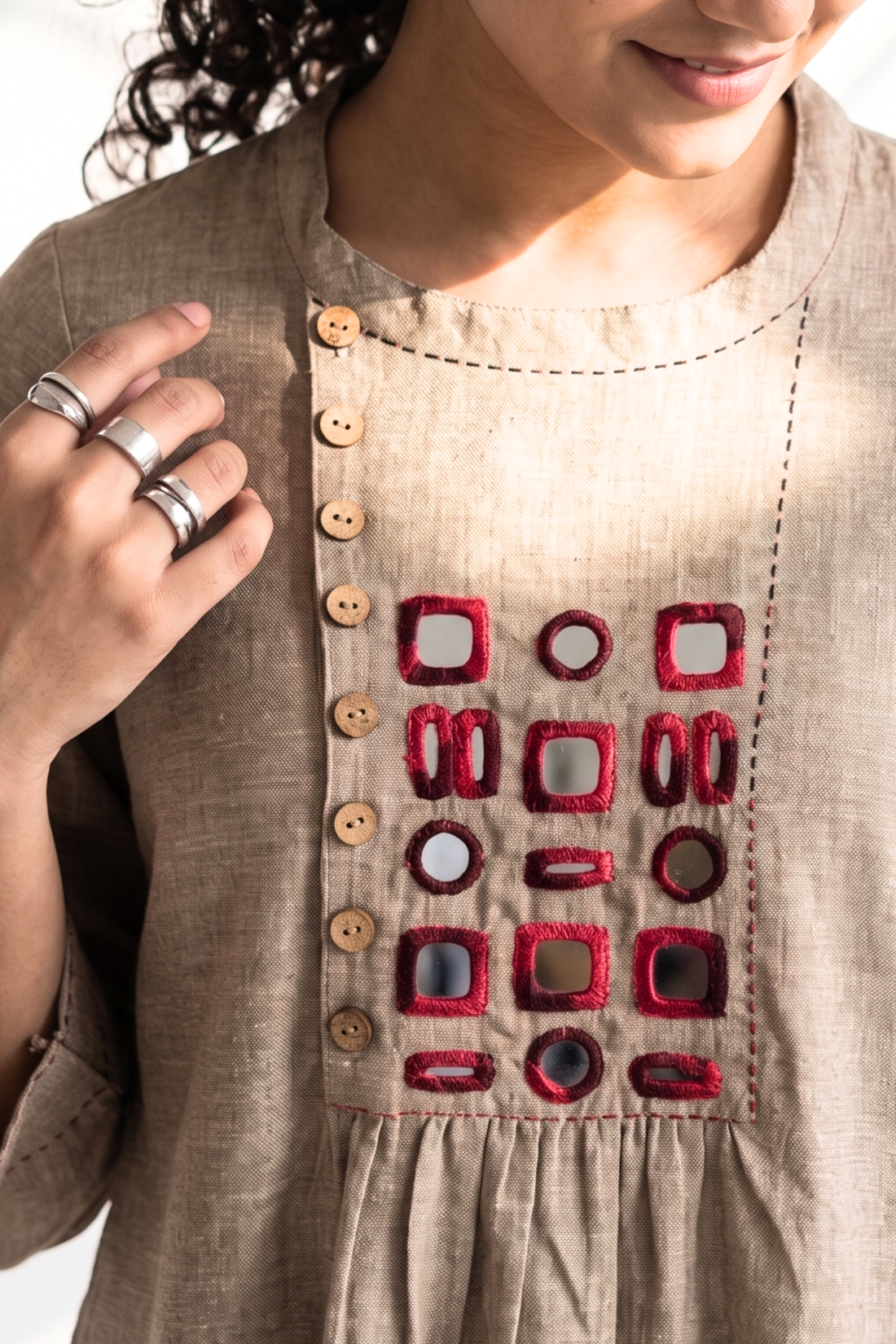 Desert Beige Loom South Cotton Zen Yoke Gather Kurta