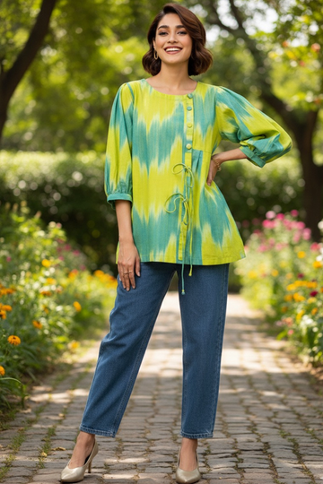 Chartreuse Glow Cotton Dori Detail Tunic