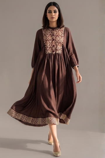 Espresso Ease Modal Gather Dress with Yoke