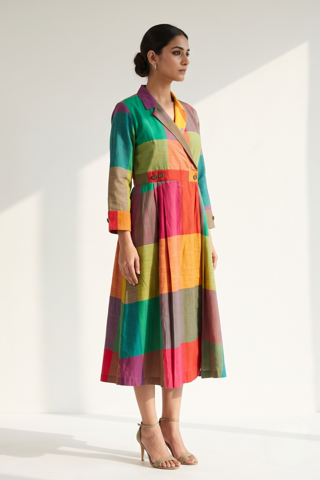 Fiesta_Madras Checks_Plaid_Cotton_Long_Trench_Dress