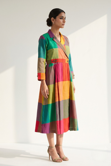 Fiesta_Madras Checks_Plaid_Cotton_Long_Trench_Dress