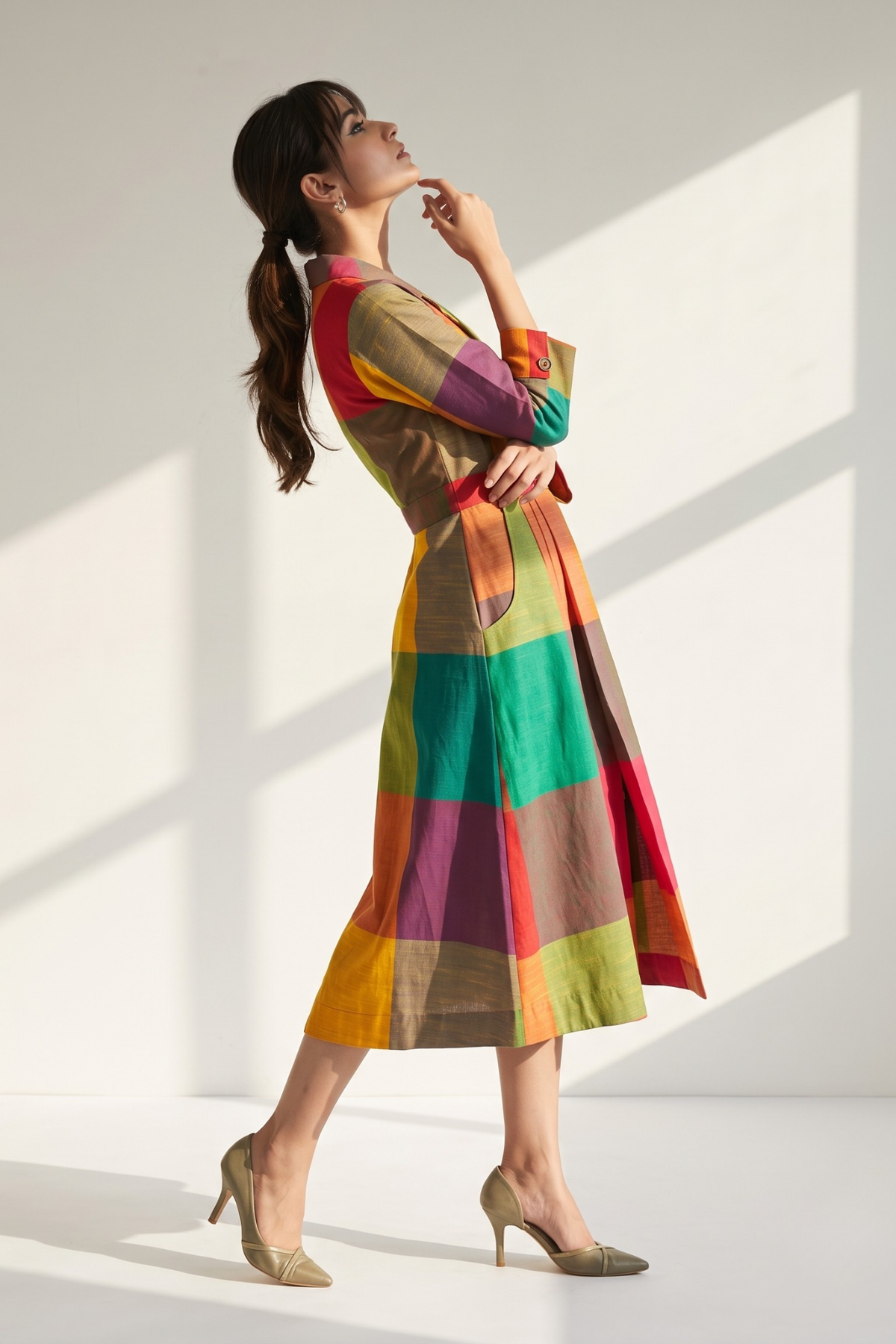 Fiesta_Madras Checks_Plaid_Cotton_Long_Trench_Dress