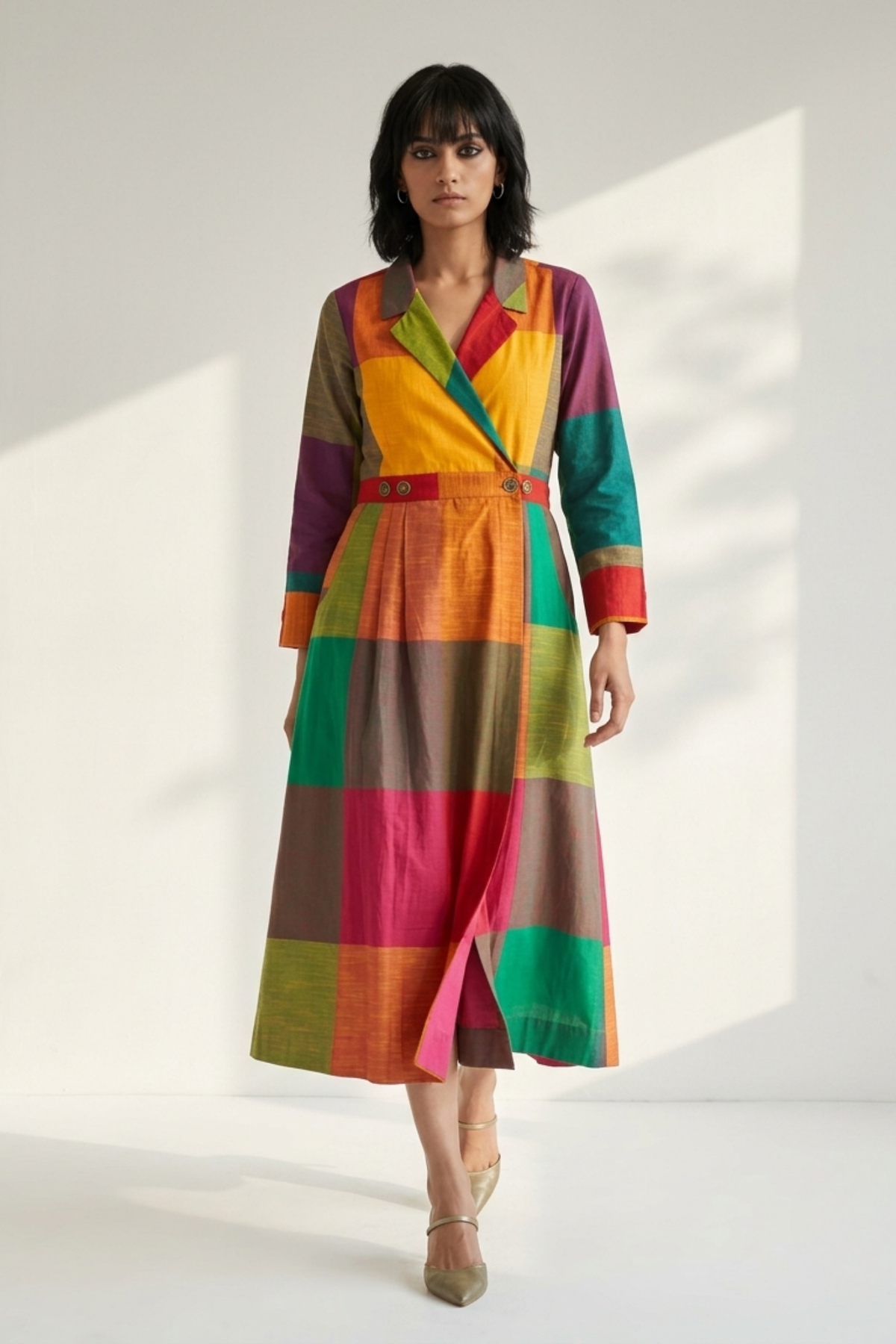 Fiesta_Madras Checks_Plaid_Cotton_Long_Trench_Dress
