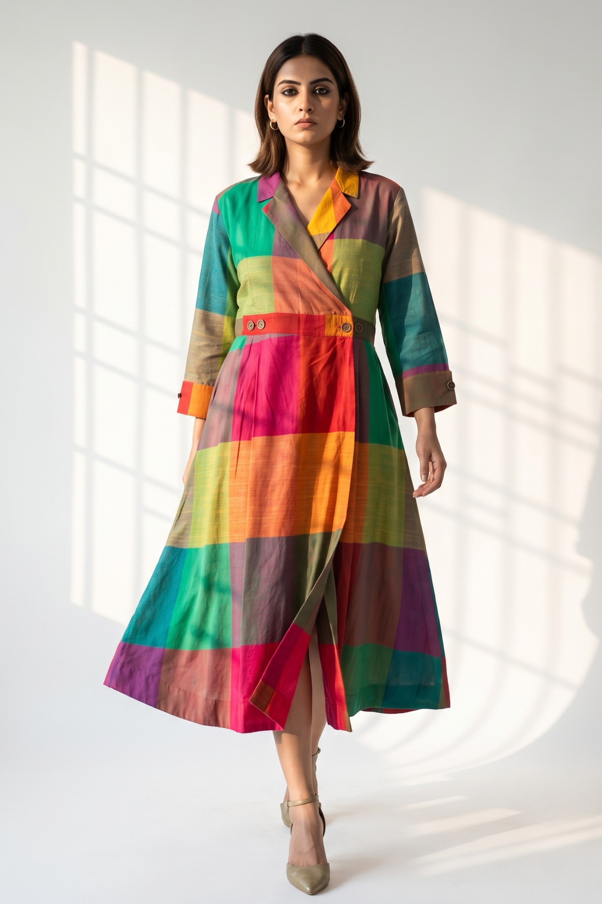 Fiesta_Madras Checks_Plaid_Cotton_Long_Trench_Dress