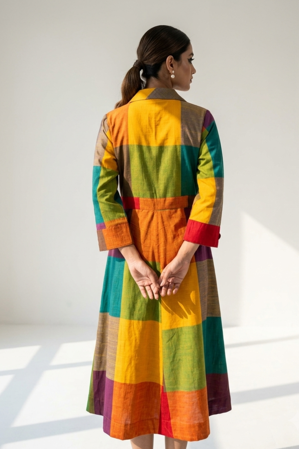 Fiesta_Madras Checks_Plaid_Cotton_Long_Trench_Dress