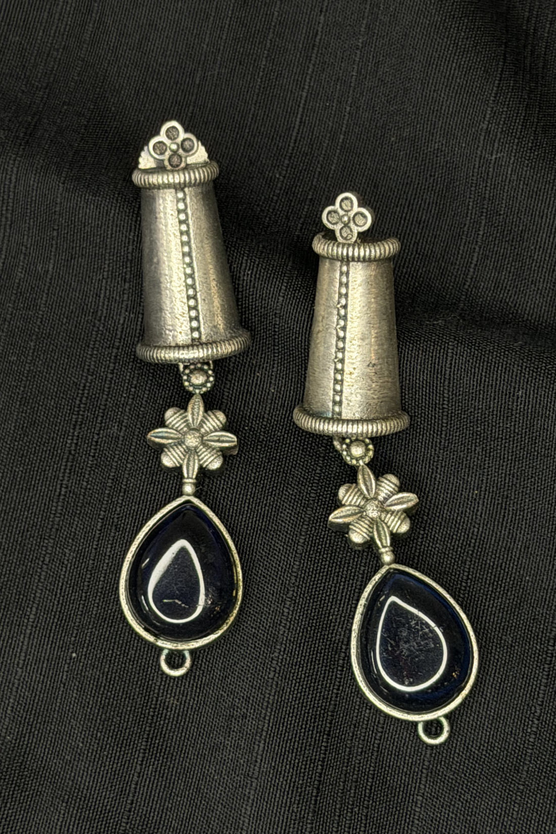Fluted Dome & Midnight Blue Drop Earrings
