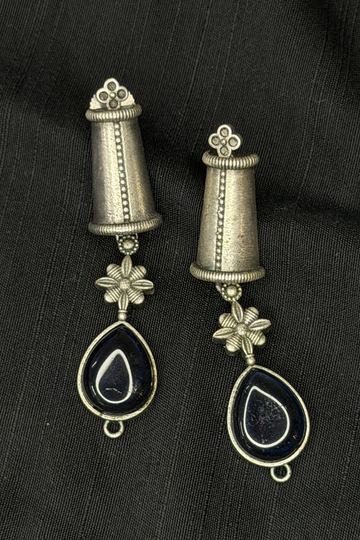 Fluted Dome & Midnight Blue Drop Earrings