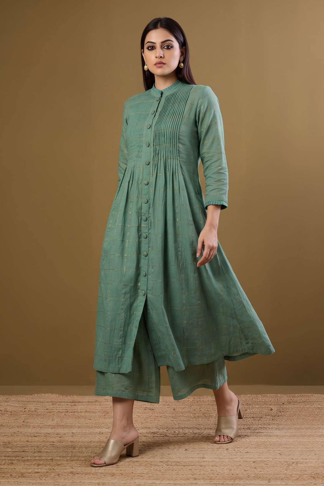 Frosted_Gridsong_Checkered_Pleated_Pintuck_Button_Down_Dress