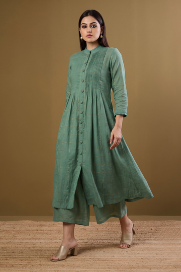 Frosted_Gridsong_Checkered_Pleated_Pintuck_Button_Down_Dress