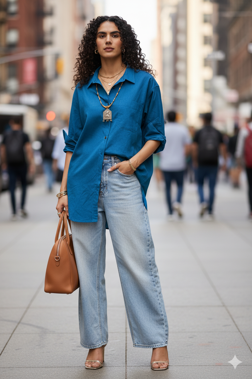 Oversized Long Shirt In Blue Poplin Cotton  by Maati Crafts