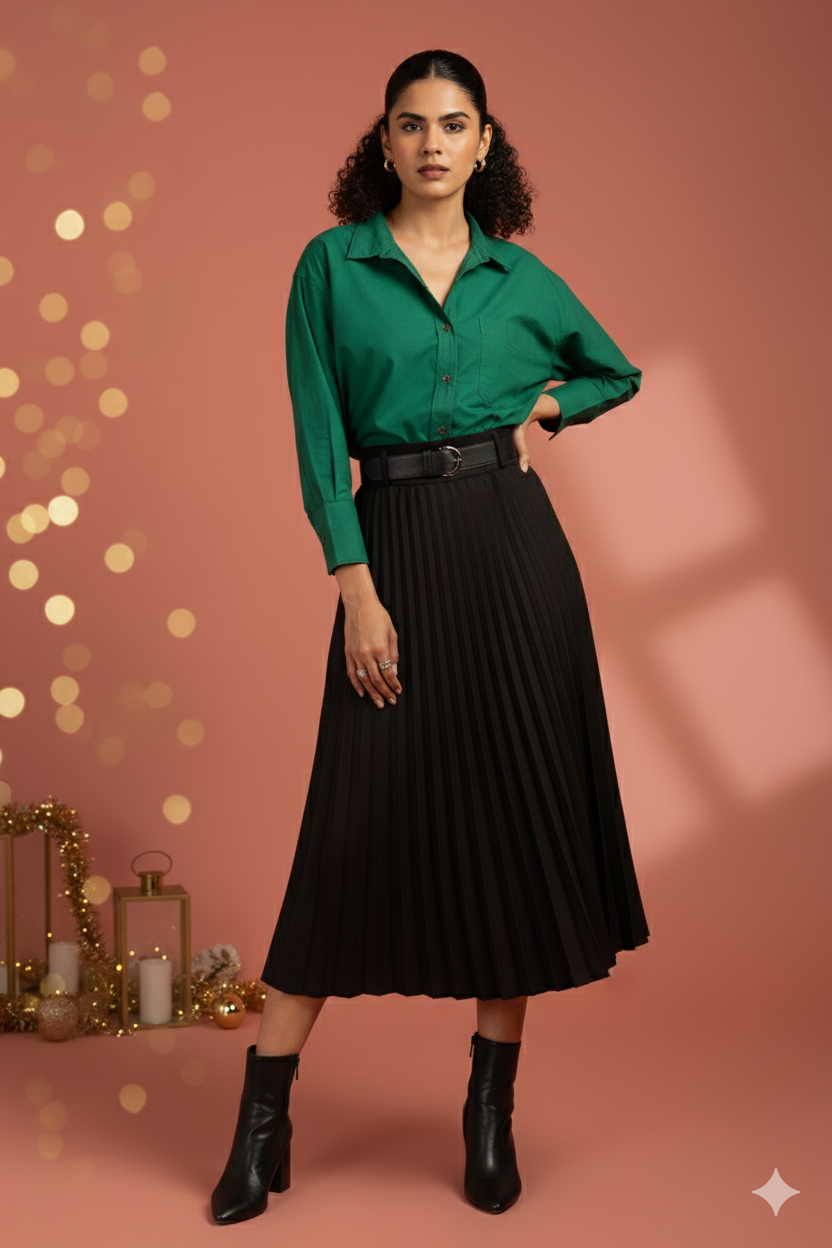 Oversized Long Shirt In Green Poplin  by Maati Crafts