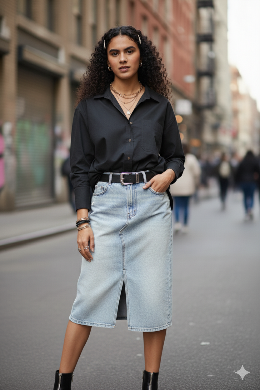 Oversized Longline Casual Shirt Noir Haven