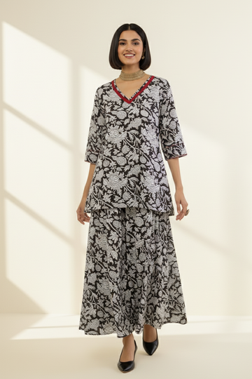 Co-ord Set Ebony Blossom Whispers Tunic & Sharara (Set of 2)