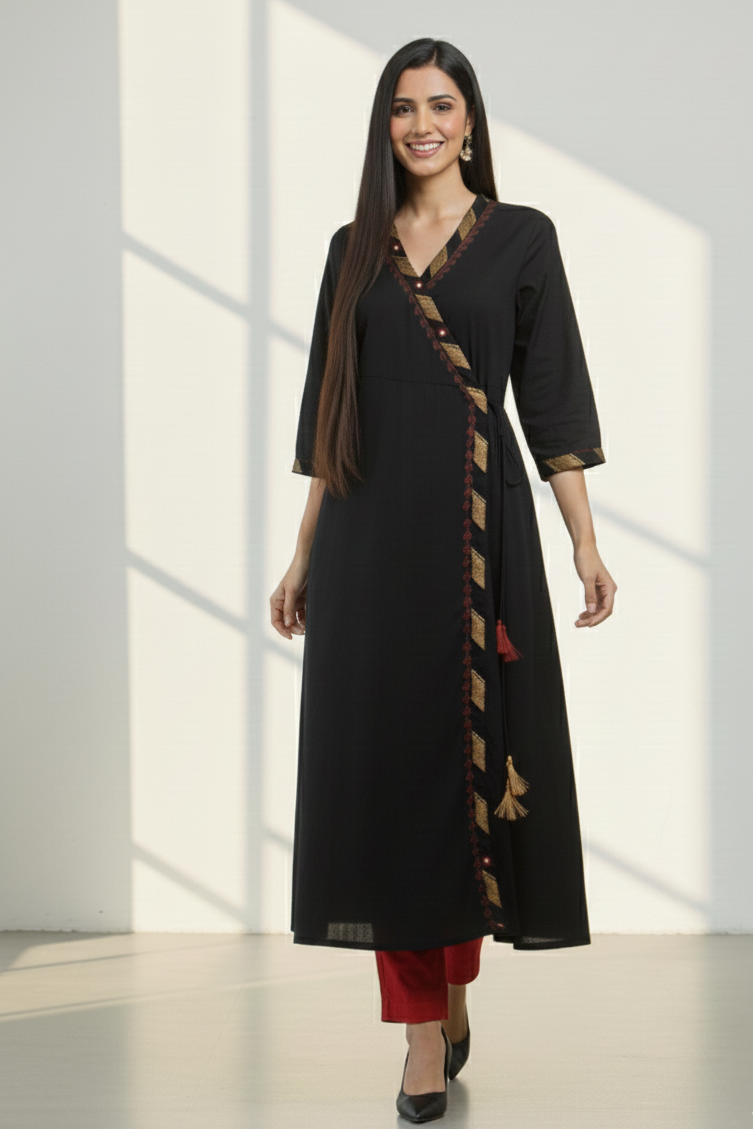 Golden Eclipse Tie-Up Cotton Angrakha Kurta