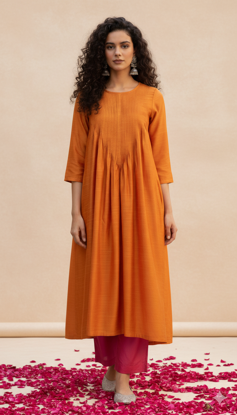 Marigold Mist Cotton Silk Slub Luxe Kurta With Pintuck